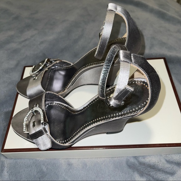 BRAND NEW Coach-Judy Satin, Size 7 Color-Silver, 3IN wedge heel with ankle strap - Picture 4 of 8